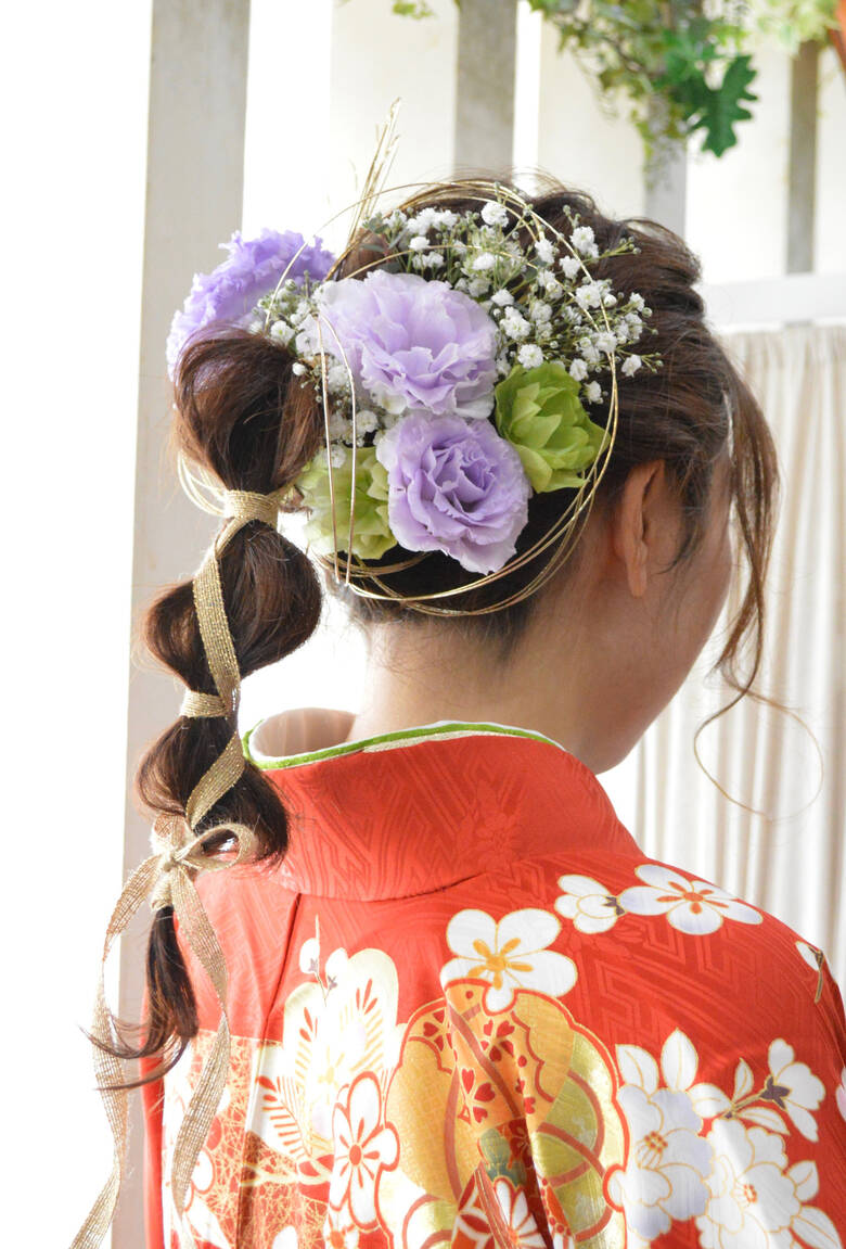 生花アレンジ たまねぎアレンジ ガーリー お花ヘア Haircafe Kotonoha ヘアカフェ コトノハ 丸野 博之 ヘアカフェ コトノハ 長崎 Hair